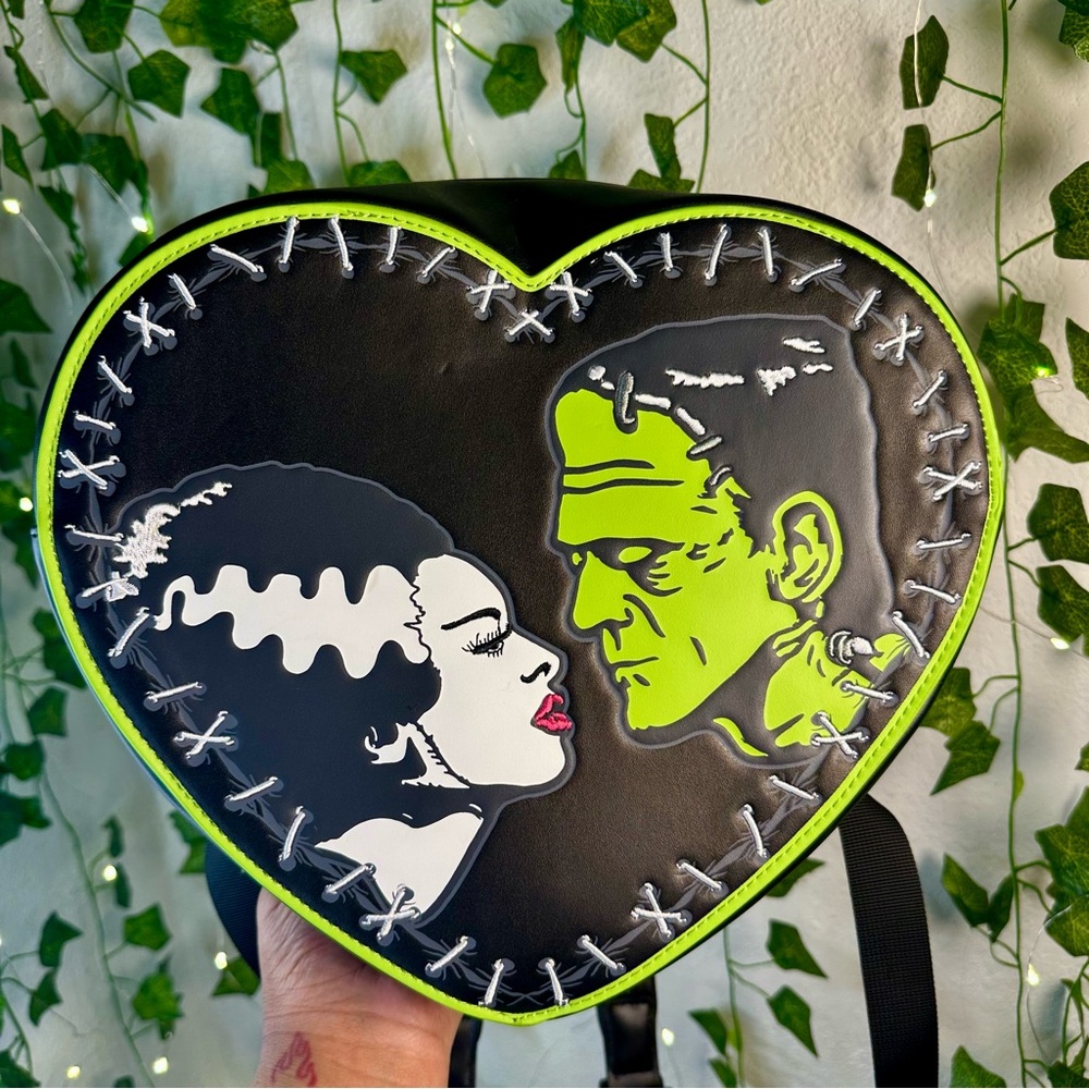 Heart-Shaped Black and Green Backpack
